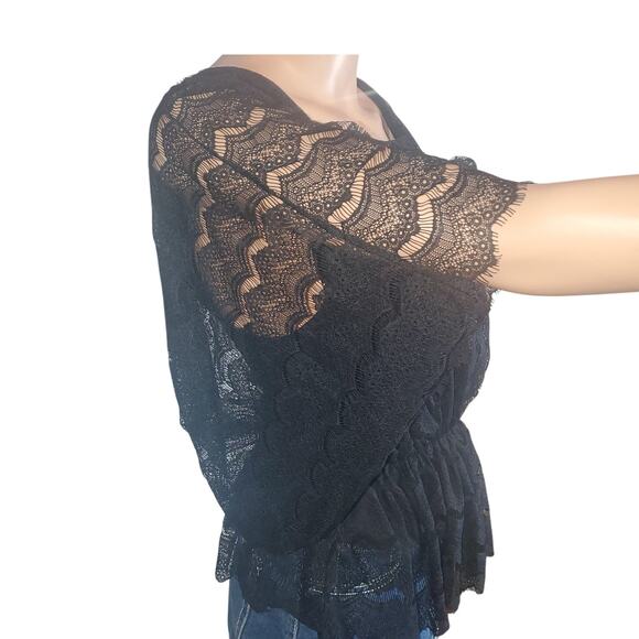 Old Navy Size S Black Lace Whimsigoth Top Romantic Peplum Fairycore Goth Cottage - Picture 2 of 7